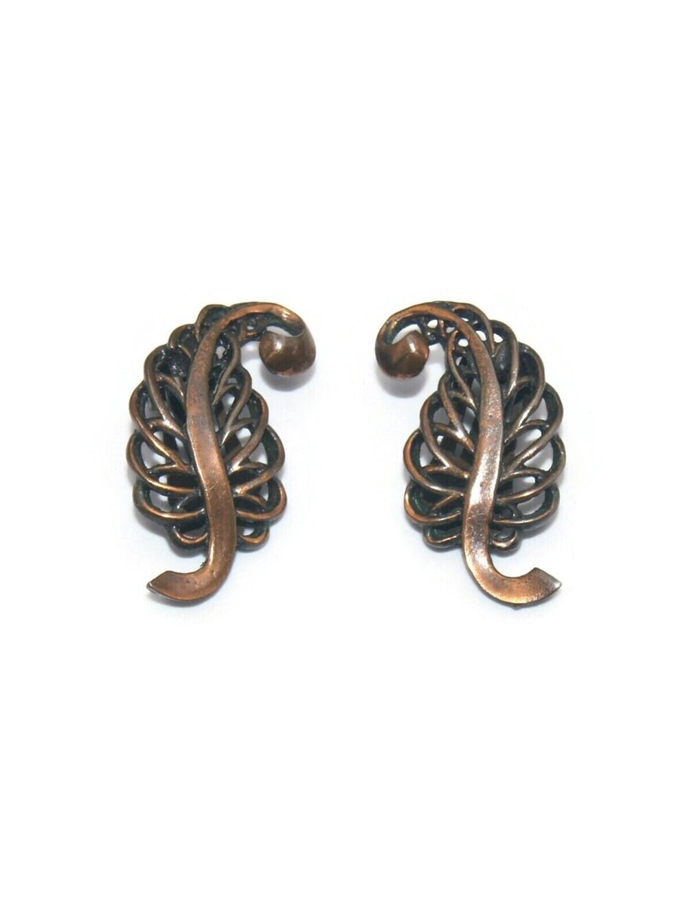 Vintage Copper Stylized Leaf Clip on Earrings.